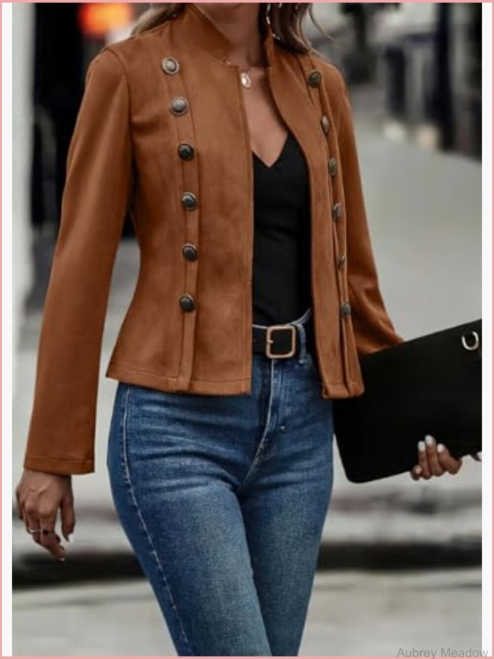 Faux Suede Blazer Jacket Casual Business Long Sleeve Coat - Picture 3 of 5